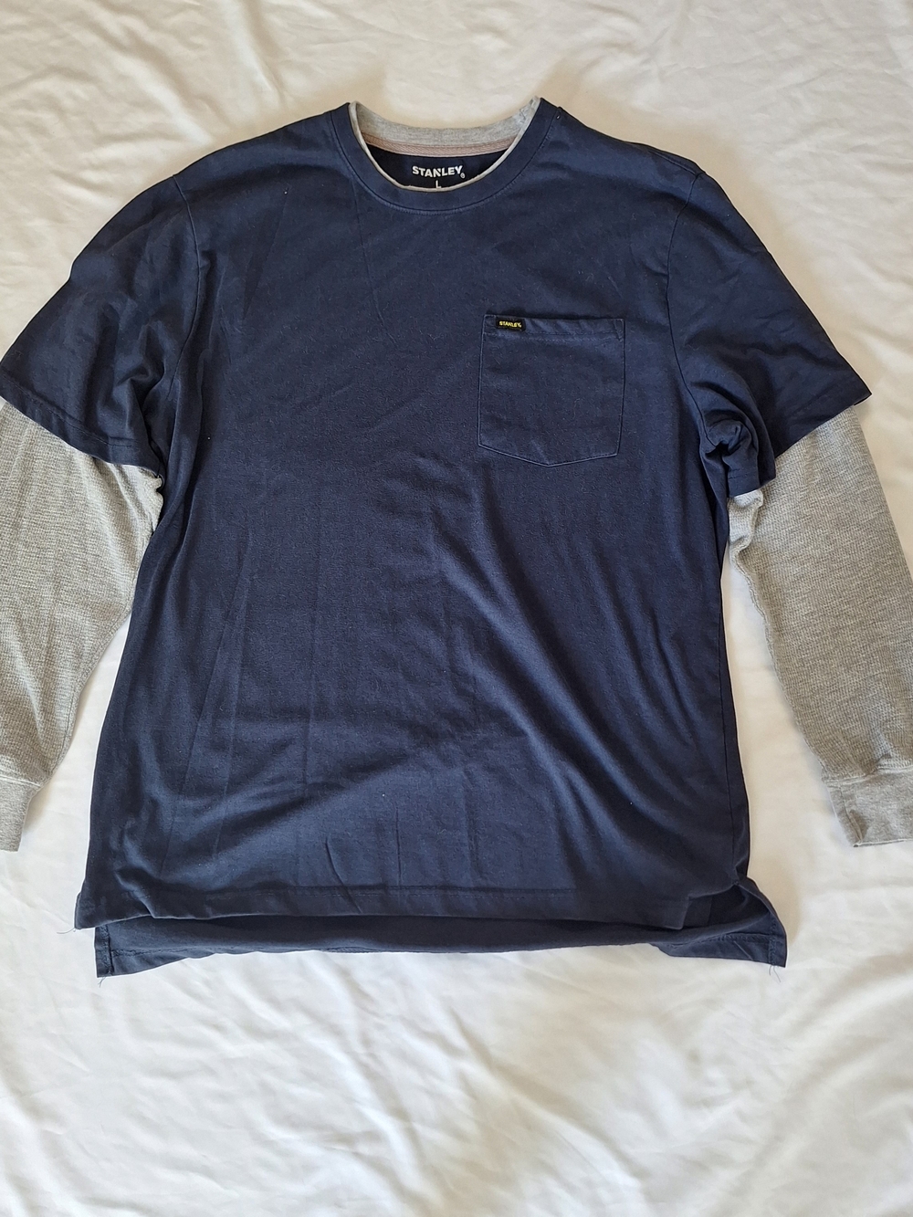 Stanley L Gray Waffle Thermal Long-Sleeve With Blue T-Shirt W/Pocket